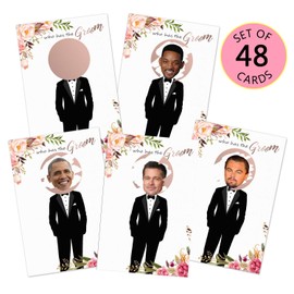 MORDUN Floral Bridal Shower Games - Who Has The Groom Scratch Off Celebrity Cards Tickets for 48 Guests - Funny Bachelorette Party Games Ideas - Rose Gold White