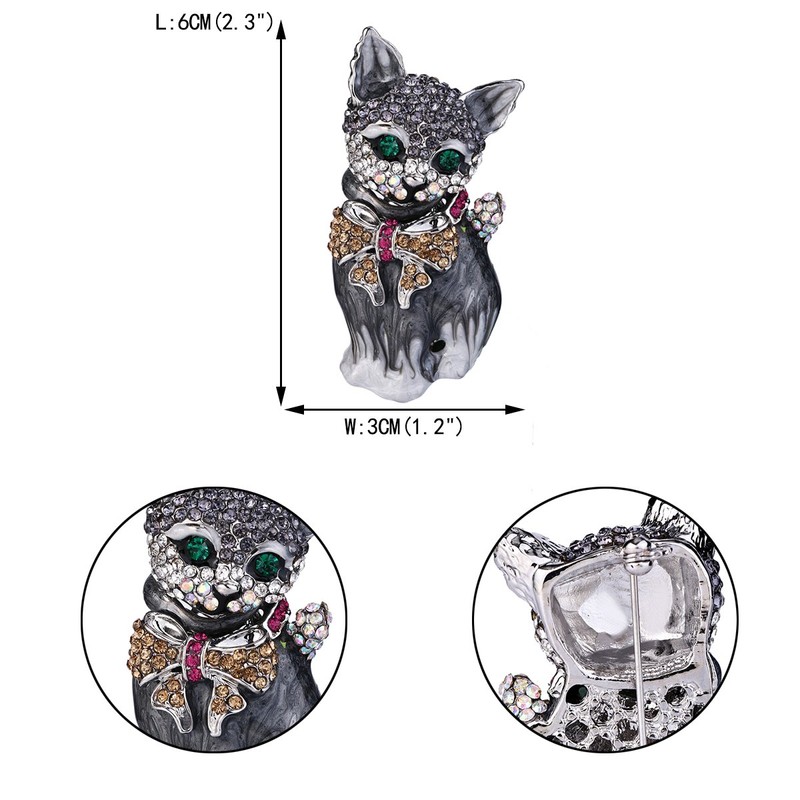 Ever Faith Plump 3D Cat Pet Austrian Crystal Enamel Brooch