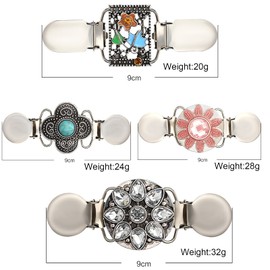 Pack of 4 Vintage Pullover Scarf Clips, Dress Clip, Silver Cardigan Clips, Shirt Brooch Clips, Antique Scarf Clip, Four Retro Pattern Costume Accessories for Women Blouse Cardigan Dresses Jacket, Zinc