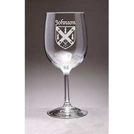 Johnson Irish Coat of Arms Wine Glasses - Set of 4 (Sand Etched)