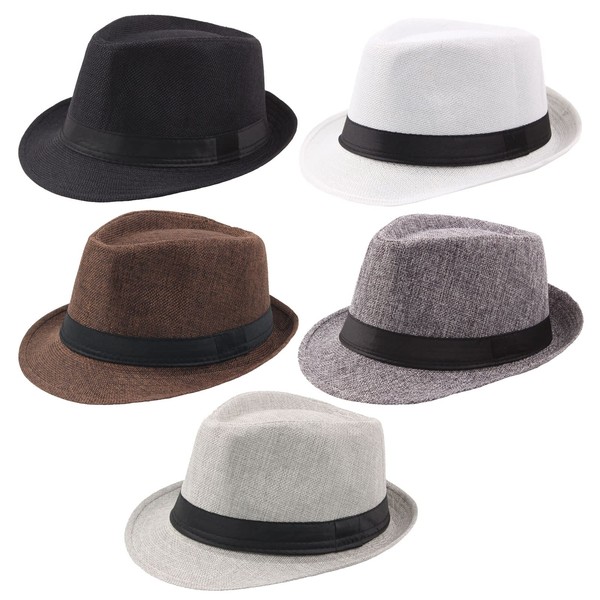 Geebuzz 5 Pack Short Brim Fedora Classic Summer Beach Sun