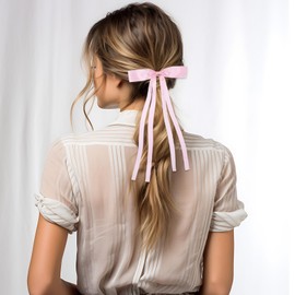 8 PCS Silky Satin Hair Bows Clips, Ribbon Pink Hair Bow Clips Hair Bowknot with Long Tail, Metal Clips Pink Bow for Hair Barrettes French Hair Accessories for Women Girls Toddlers Teens Kids