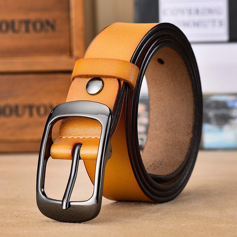 ESPOFY Women's Genuine Leather Belt with Single Prong Alloy Buckle