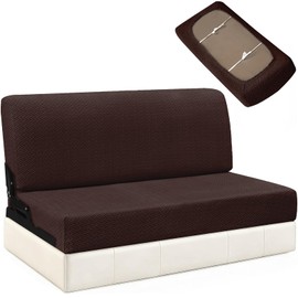 2-Piece RV Couch Covers for Jackknife Sofa Bed, Super Stretch Elastic Camper Sofa Slipcover, Washable Anti-Slip RV Furniture Protector, Pet Friendly & Wrinkle Free Backrest & Seat Covers (Dark Brown)