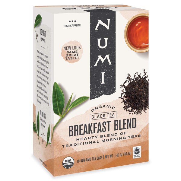 Numi Organic Tea Breakfast Blend, 18 Count Box of Tea Bags (Pack of 6) Black Tea