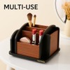 YIKATEND Wooden Desk Organizer with 6 Compartments, Remote Control Holder,