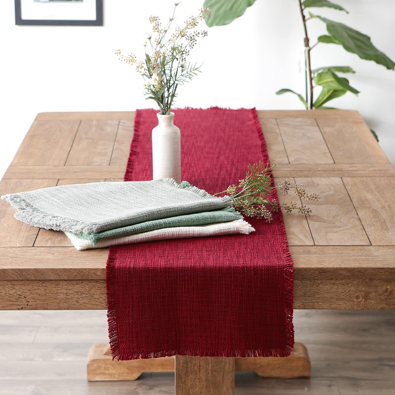DII Linen Tabletop Collection Machine Washable, Table Runner, 14.5x72, Cranberry