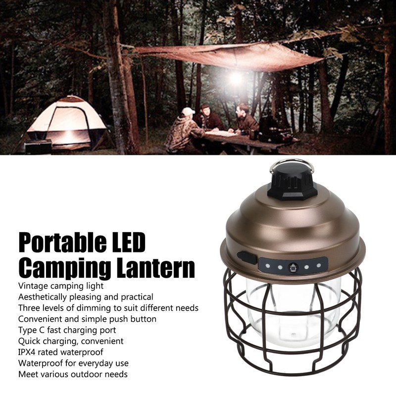 LED Camping Lantern Retro Style Portable Outdoor Rechargeable Camping Lights