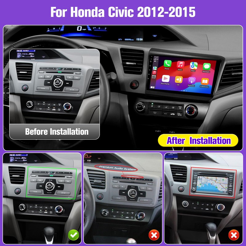 Leadfan Car Stereo Radio for Honda Civic 2012,9Inch IPS Screen