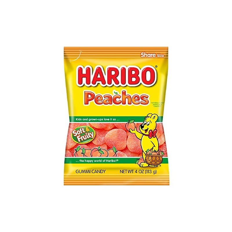 Haribo Gummi Candy, Peaches, 4 oz. Bag (Pack of 12)