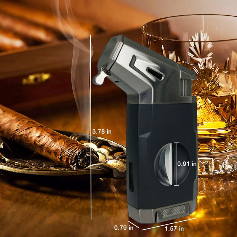 Butane Torch Lighter, Windproof Jet Flame Lighter with V-Cutter, Flame