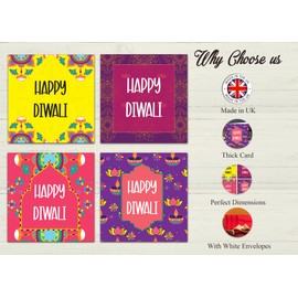 Giftinghouse Premium Diwali Cards 8/16 Multipack with Envelopes - Happy Diwali Cards – Eco-friendly Greeting Cards with Red Envelopes for decorations, family, friends (16 Diya design cards)