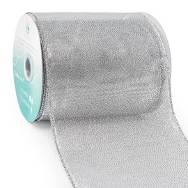 CT CRAFT LLC Silver Metallic Wired Ribbon 4 inch x 10 Yards for Christmas Home Decor Tree Topper Bow Gift Wrapping DIY Crafts Wreath Garland Wedding