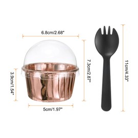 HARFINGTON Champagne Cupcake Liners with Dome Lids, 50pcs Aluminum Foil 3.5oz Standard Small Baking Cups Wrappers with Spoons Bulk for Birthday Party