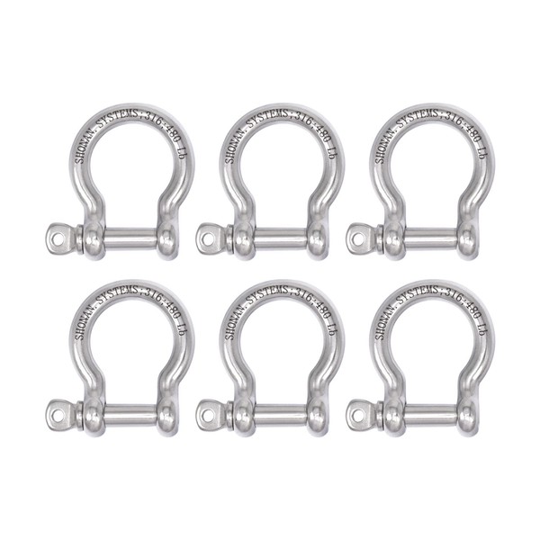 SHONAN 1/4" Small Bow Shackles, Marine Grade D Ring Shackle,