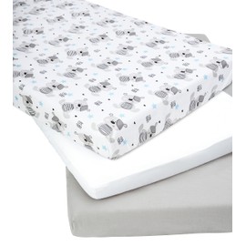 Medi Partners Fitted Sheet 60 x 120 cm, 3-Pack Baby Bed Sheet, 100% Cotton, Fitted Children's Sheet Bed Linen, Baby Mattress, Sleeping Bag, Baby Bed (Teddy Bear, White/Grey)