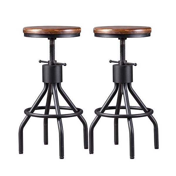 Industrial Bar Stool-Set of 2-Swivel Counter Coffee Chair-Extra Pub Height
