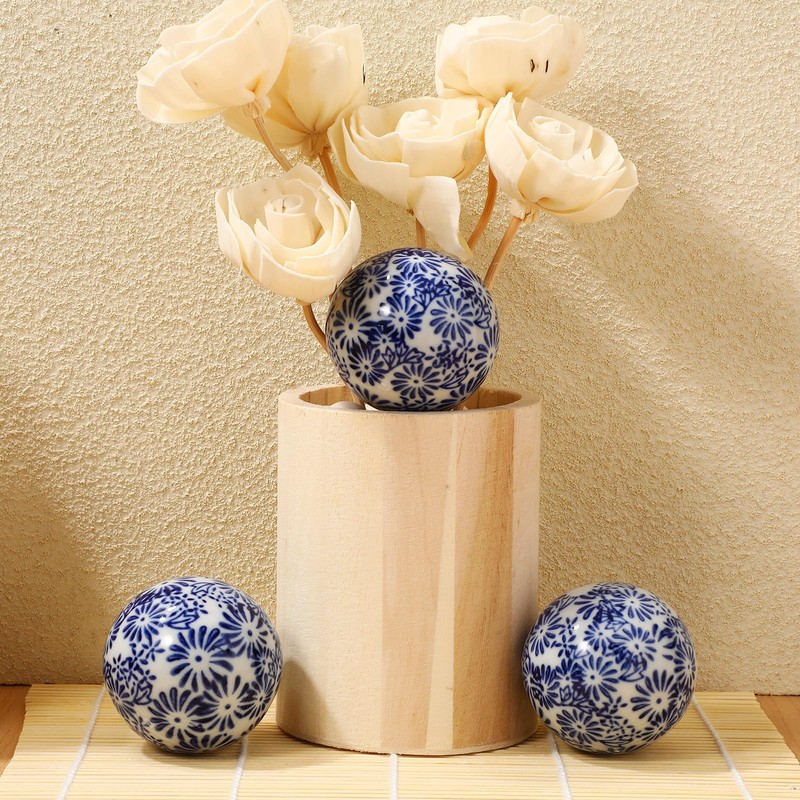 Abaodam Ceramic Balls Set of 3 Blue and White 5.00X5.00X5.00cm