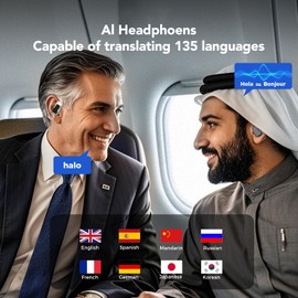 QYGCKJ AI Language Translation Earbuds, 4-in-1 Real Time Language Translator Earbuds 135 Languages Open Wireless Bluetooth Translator Earbuds, Translation Device for Travel Business Learning
