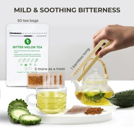 Bitter Melon Tea Bags - 55 Count (+5 Tea Bags), 4.94 oz, Bamboo Tong Included, Pure Bitter Gourd Herbal Blend for Refreshing, Digestion & Inner Health Support, No Sugar, No Caffeine