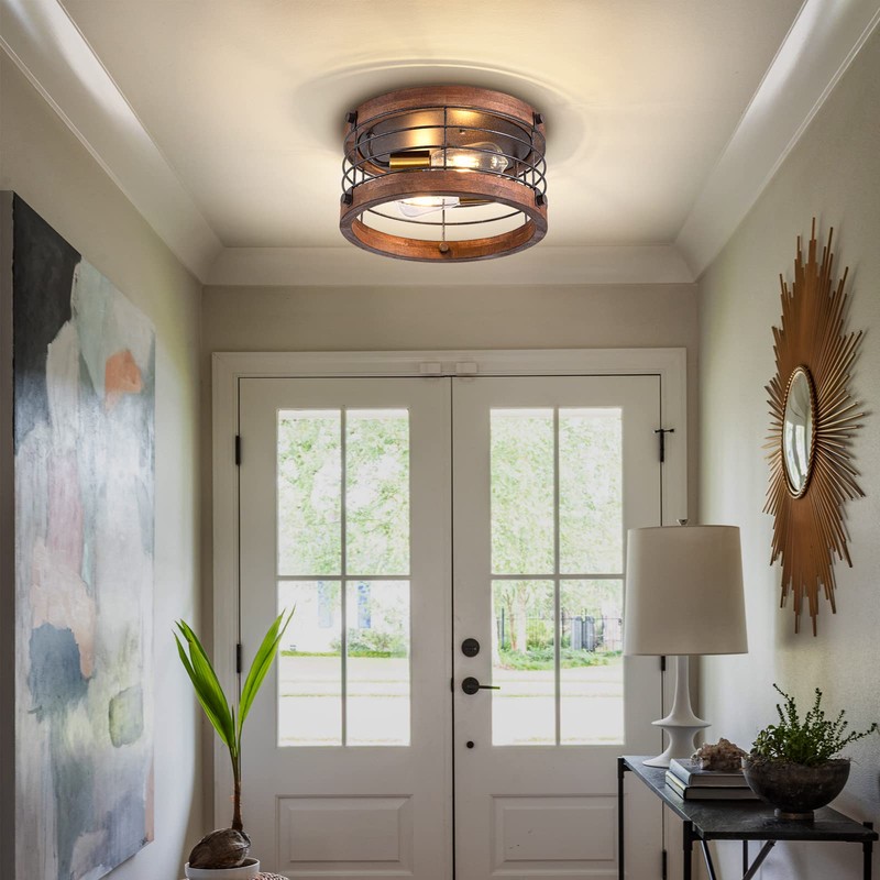 wochos Farmhouse Flush Mount Ceiling Light, 12.6 Inch 2-Light Metal