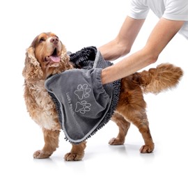 Lucky Pooch Super Absorbent Shammy Dog Towel - Luxuriously Soft Hand Pockets – 34.5x12.5 – Quick Drying Microfiber Dog Bath Towel – Durable Dog Towels for Drying Dogs (Pack of 2, French Navy)