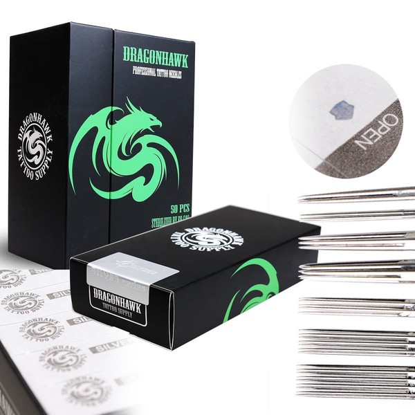 Dragonhawk Silver Series Tattoo Needles Assorted Liners and Shaders 50 Pcs Disposable & Sterilized Mixed Size Tattooing Needle Box YBZ