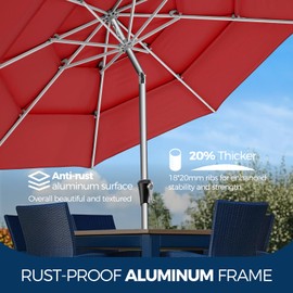 HOMSHADE 9ft Aluminum Patio Umbrella - 3 Tiers Vented Outdoor Commercial Market Table Umbrella, Heavy Duty Wind Proof Deck Pool Umbrellas UPF50+ UV Protection 5-Year Fade Resistant (Red)