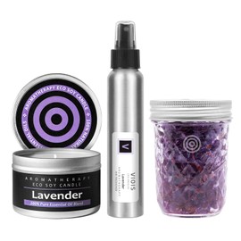 VIOIS, Aromatherapy Soy Candles, Room & Linen Spray & Car Air Freshener. Pure Essential Oil Blend. (Lavender / 3 Pack)