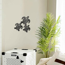 WADORN Sea turtles Metal Wall Art Decor, Beach Marine Animals Silhouette Sculpture Wall Decor Marine Life Metal Ornament Hanging Sign for Home Bathroom Bedroom Living Room Outdoor, 11.8x11.6 Inch