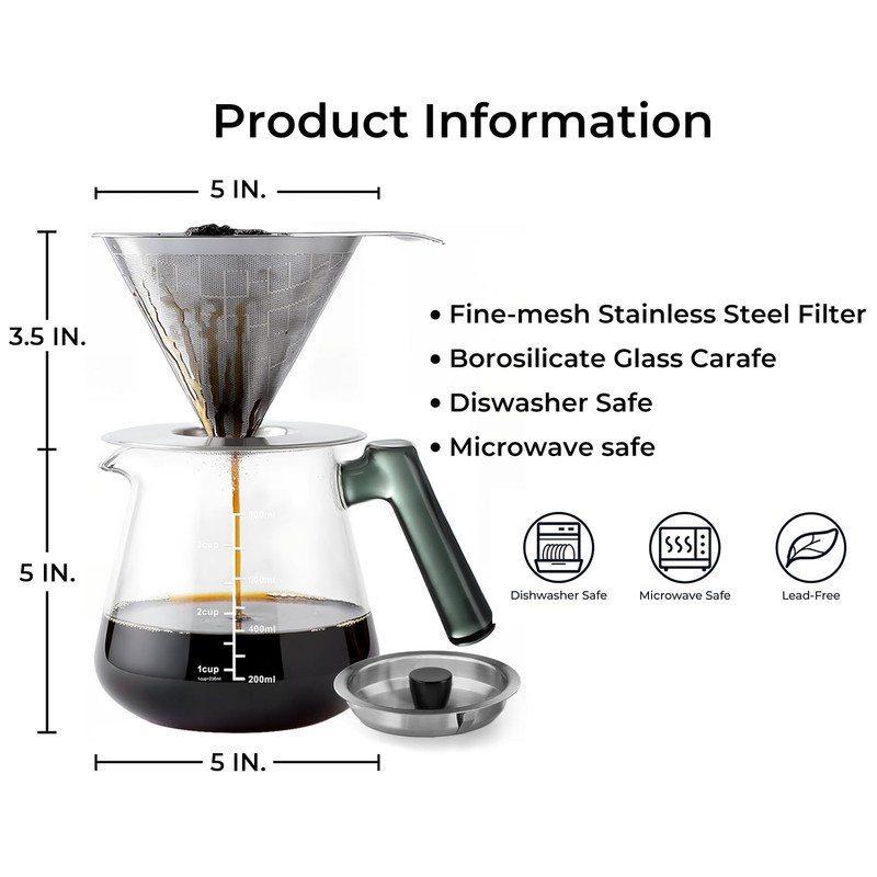 Aquach Pour Over Coffee Maker with Stainless Steel Filter &