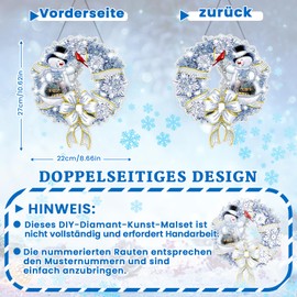 Diamond Painting Double-Sided Pendant Christmas Wreath Set, Craft Set Christmas Adults 5D Diamond Painting Window Pictures Ornaments Diamond Painting for Wall and Entrance Decoration (White)