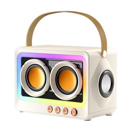 QUEQIMU Retro Bluetooth Speaker, Small Vintage Speaker Classic Decor Speaker with RGB Lights Portable Wireless Bluetooth Speaker Support USB/TF Card for Outdoor Living Room Bedroom Kitchen (Cream)