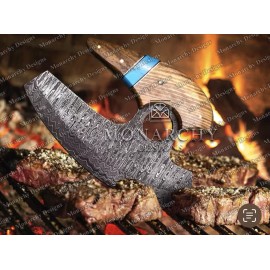 Aj Sanity Knives Vintage Handmade Forged Damascus Steel Pizza Cutter ALASKAN ULU KNIFE Chopping