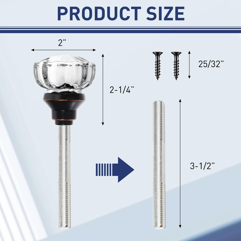 youthua Glass Door Knobs Interior，Mortise Style Fluted Crystal Antique Door