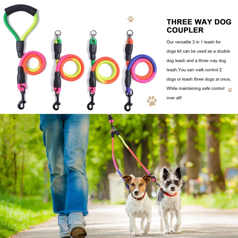 3 Way Dog Leash, 75 Inch Dog Leash Detachable 360