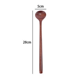 Leadigol Long Spoons Wooden 10.9 inches Natural Wood Long Handle Round Spoons for Soup Cooking Mixing Stirr