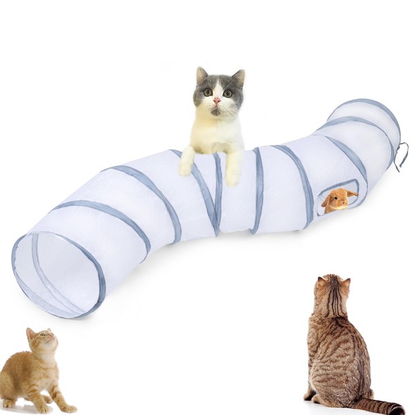 Deofun Cat Tunnel Tube Toys，Tunnels for Indoor Cats, S-Shape White