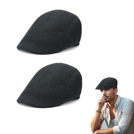 QSZHSL Pack of 2 Peaked Cap Men's Flat Cap Beret Hat Classic Flat Cap Women Men Gatsby Newsboy Flat Cap Men's Beret Cap, Pack of 2