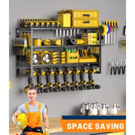 Power Tool Organizer Wall Mount,Drill Holders Wall Mount,Tool Organizers Power Tool Storage Rack,Cordless Tool Organizer Garage Drill Shelf for Husband Men's Gift (4 Tiers, 29.53 IN - 8 Drill Holder)
