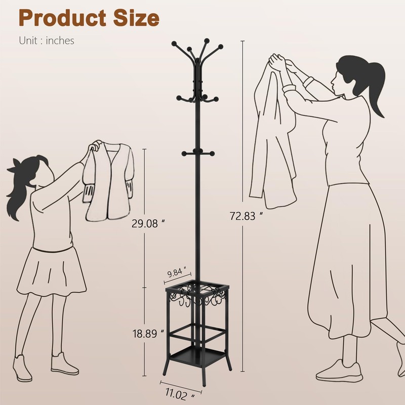 Hoctieon Coat Rack Freestanding, Entryway Hanger Stand, Umbrella Holder, Hall