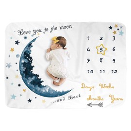 Baby Monthly Milestone Blanket for Boy and Girl,Monthly Blanket for Baby Pictures,Baby Photo Blanket for Newborn (Blue Moon, 40" x 60")