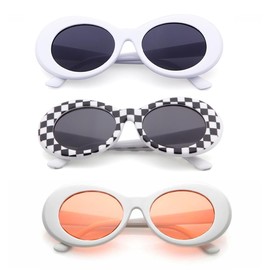 Laurinny Sunglasses Oval Clout Goggles for Women Men Trendy Retro Round Sun Glasses Costume Party Frame 3 Pack