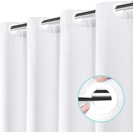 pocenla No Hook Shower Curtain, Waffle Weave Thick Fabric Shower Curtains for Bathroom Luxury Polyester Cloth Bath Curtain with 10 Built in Grommets, 72W x 78H, White