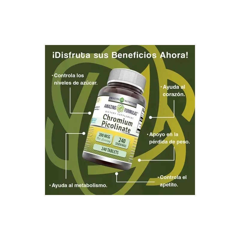 Amazing Nutrition Picolinato De Cromo 240 Comprimidos Sabor Sin Sabor