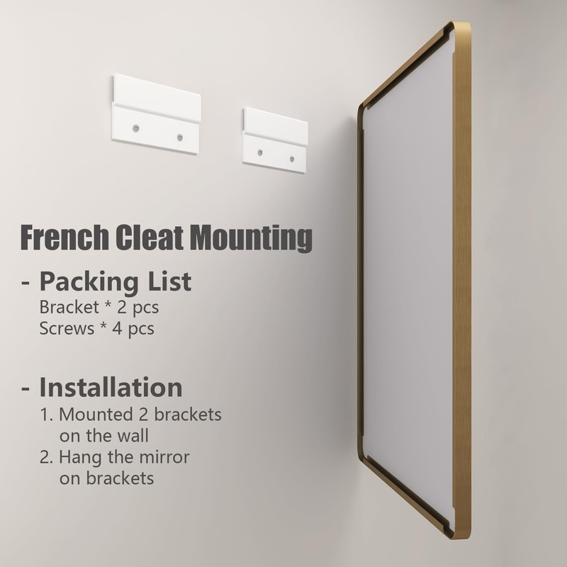 CHARMOR 24x36 Brushed Gold Bathroom Mirror, Metal Gold Framed Vanity