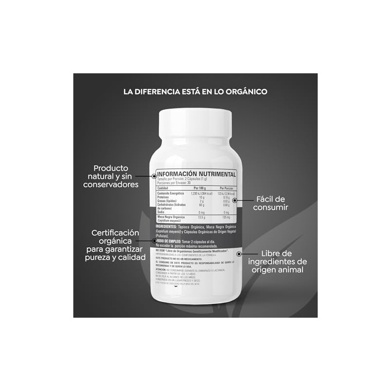 MACA NEGRA ORGÁNICA - 60 CAPSULAS - USDA