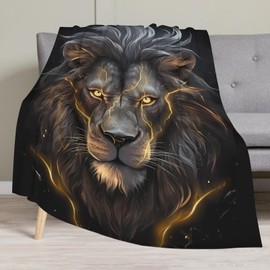 Huke Lion Gifts Blanket, Cool Black Gold Lion Blanket for Adults and Kids, Lion Gifts for Men/Women/Him/Dad, Lion Gifts for Lion Lovers, Super Cozy Plush Flannel Blanket,80"X60"