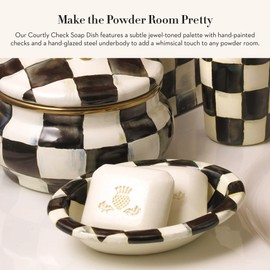 MACKENZIE-CHILDS Enamel Soap Dish, Decorative Soap Holder for Bathroom or Kitchen, Black-and-White Courtly Check