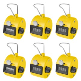 GOGO 6 PCS Plastic Hand Tally Counter 4 Digit Number Handheld Clicker, Manual Mechani - Yellow